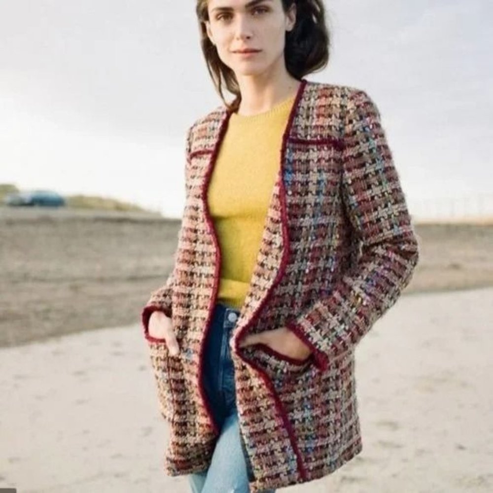 Anthropologie Multicolor Tweed Coat